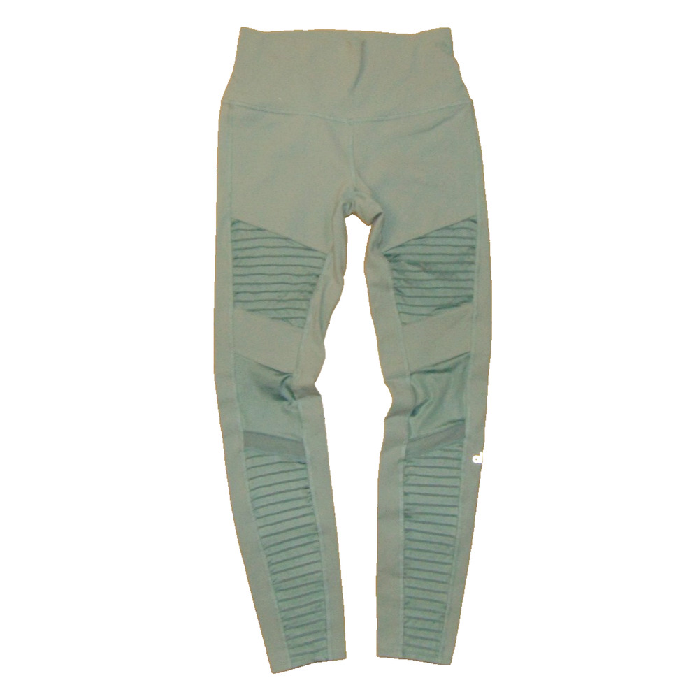 Alo Yoga High-Waist Moto Leggings Sage Green Full Length Mesh Panel Yoga Pants M - Picture 4 of 11